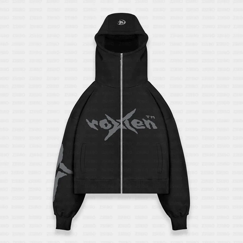 سترة صوفية بسحاب على الموضة للشارع مرسومة يدويًا للجنسين على الطراز الأمريكي