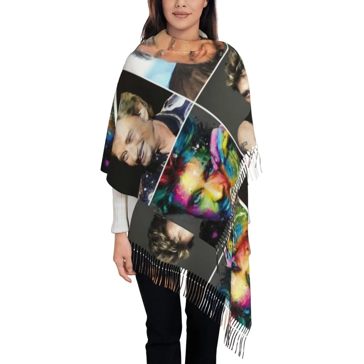 Rock Star Scarf for Womens Warm Winter Pashmina Shawl Wrap Johnny Hallyday Singer Long Shawl Scarf Lightweight