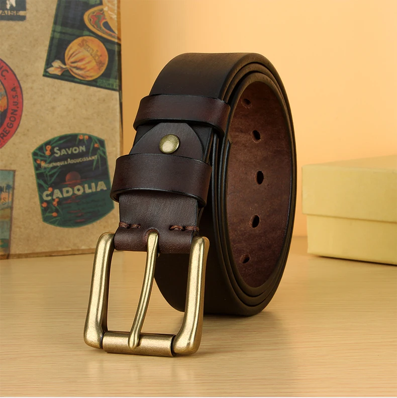 5 mm breiter Herren-Gürtel aus Vollnarbenleder, strapazierfähiger Herren-Arbeitsgürtel, Herren-Gürtel mit hochfester, massiver Messingschnalle, brauner Gürtel – Detail 7