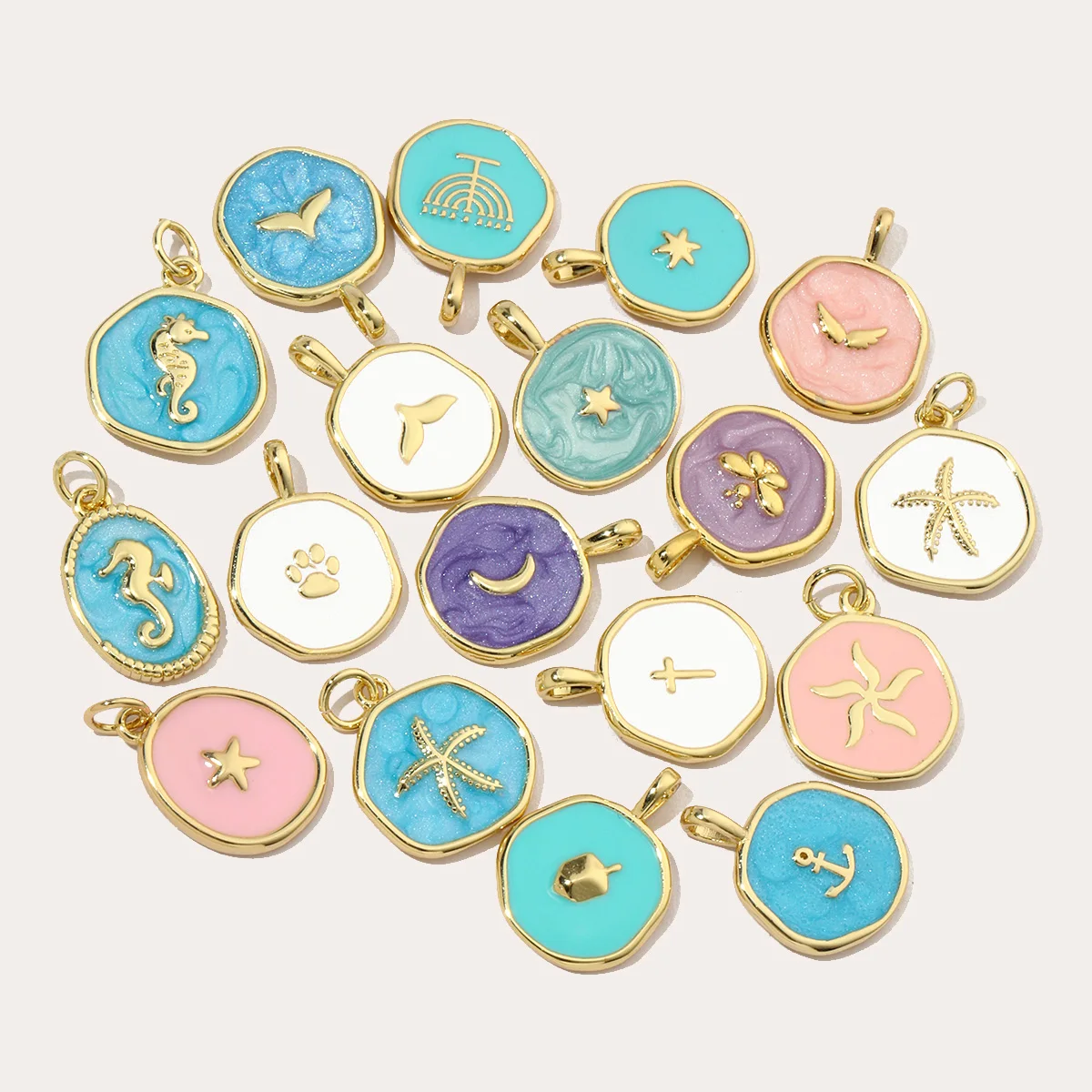 3pcs/Lot 18k Gold Plated Enamel Moon Butterfly DIY Charms Women Starfish Seahorse Necklace Pendants Wing Star Jewelry
