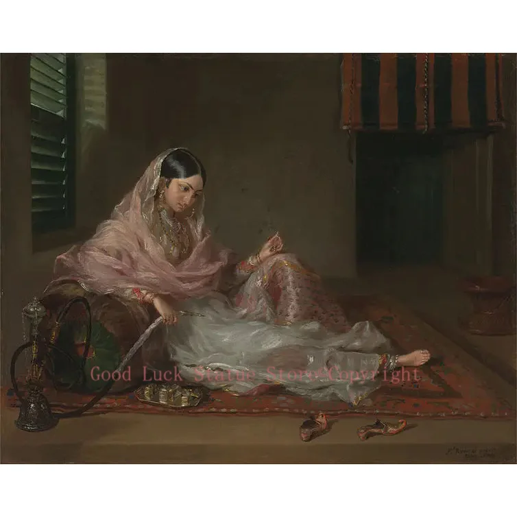 TOP ART # home office art artist Francesco Renaldi Muslim Lady Reclining copy  PRINT painting on canvas-- free ship cost