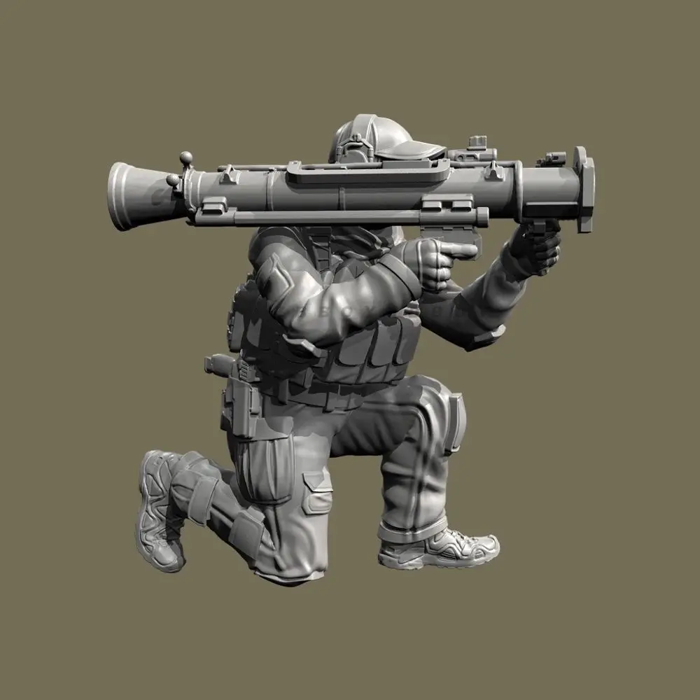 38mm  50mm Modern Warrior Squatting Position Anti-armored Hand Resin Soldier White Model DIY Coloring Self-assembly Figurines
