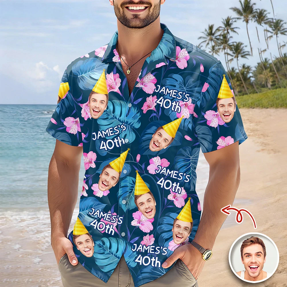 Custom Face Dog Paw Print Hawaiian Shirt 3D DIY Photo Summer Beach Vacation Shirts Casual Men Pet Lover Unique Holiday Gift Top
