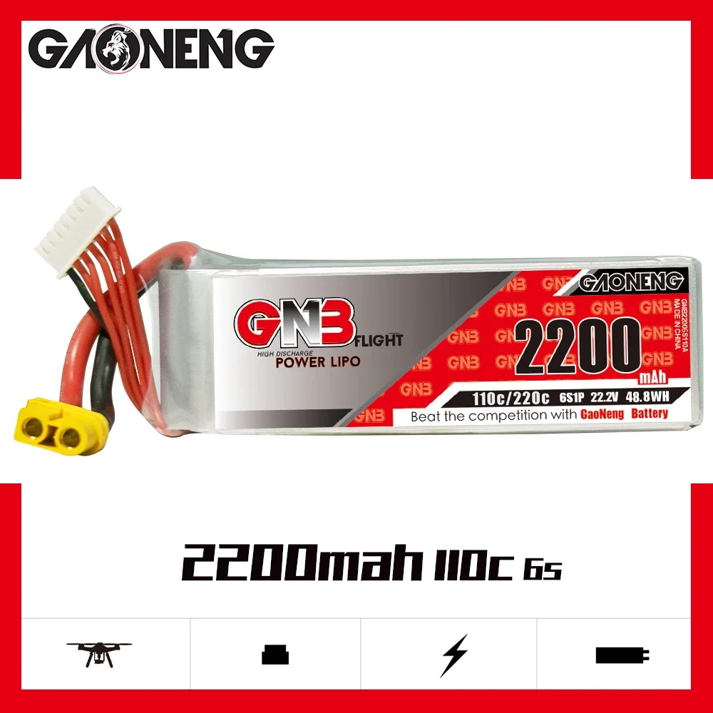 GAONENG GNB 2200mAh 6S 110C 220C 22.2V XT60 LiPo Battery 250-330mm Brushless Drone Blade Scimitar LRX Quad Align RC Plane