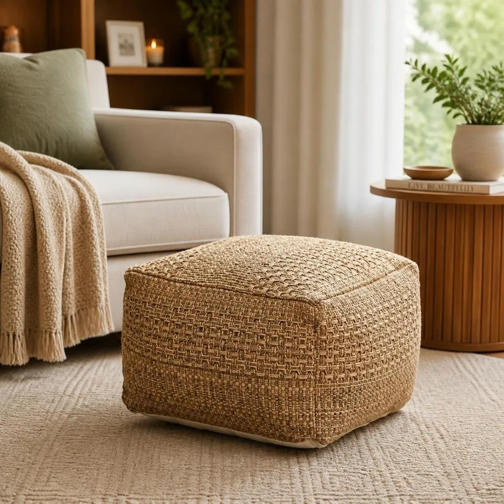 Comfortable Thick Footstool Cover Unstuffed Color-Woven Jacquard Pouf Ottoman Nordic Large Capacity Clothes Storage Bag Bedroom