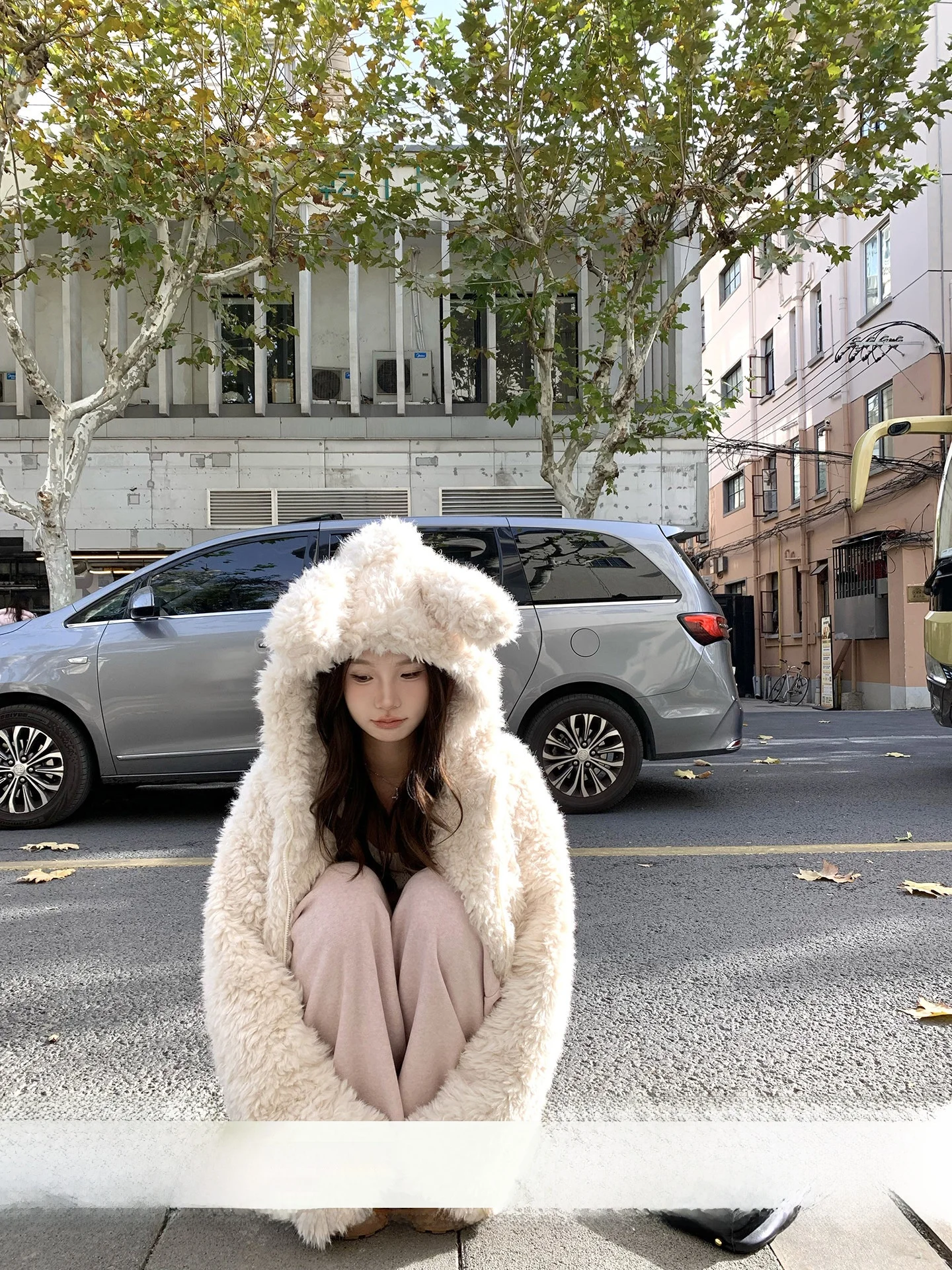 

Cute Rabbit Ear Fluffy Jaet Women's Loose Autumn Winter Cotton Coat Warm Plu Lazy Sle Korean Faion Long Sve Zipper