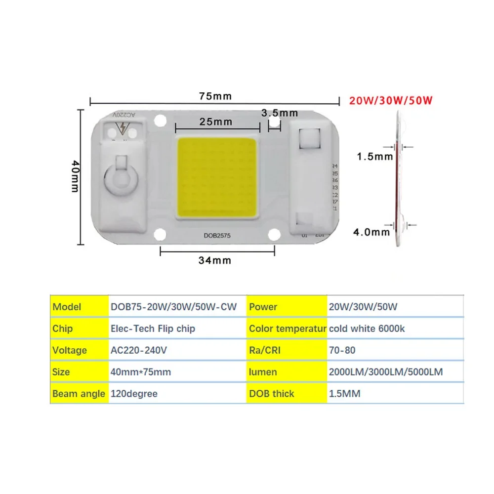 HANGYUE AC220V LED Driverless DOB 20W 30W 50W DIY module chipsi Smart IC Driverless Fit For DIY Flood Light LED Spotlight