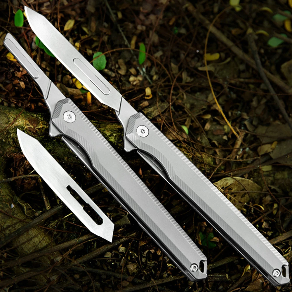 60th Blade Replaceable Folding Scalpel Knife Camping Survival Emergency Tools Steel Keychain Pocket Utility Knife Box Cutter