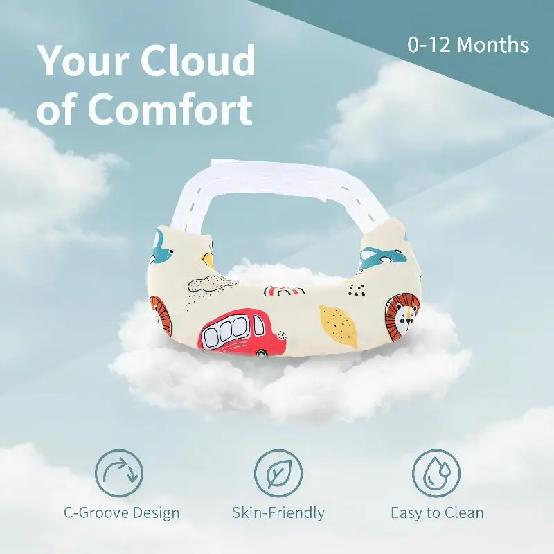 Baby U Shaped Neck Support Pillow Organic Cotton Breathable Head Positioning Cushion for 0-12 Months Infants