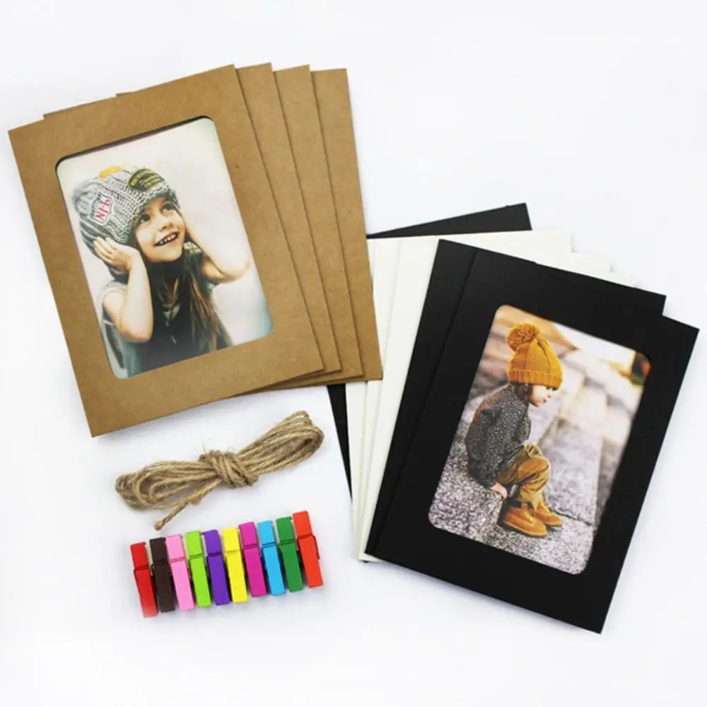 10Pcs/set Paper Picture Photo Frames Practical DIY Kraft Photos Album Combination Paper Frame Durable With Clips Home Decoration