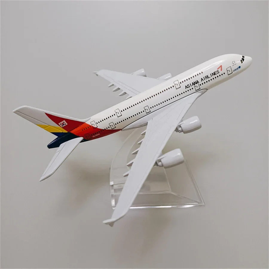 Avião modelo a380 Korean air asia Airlines, feito de liga metálica, modelo a380, 16cm