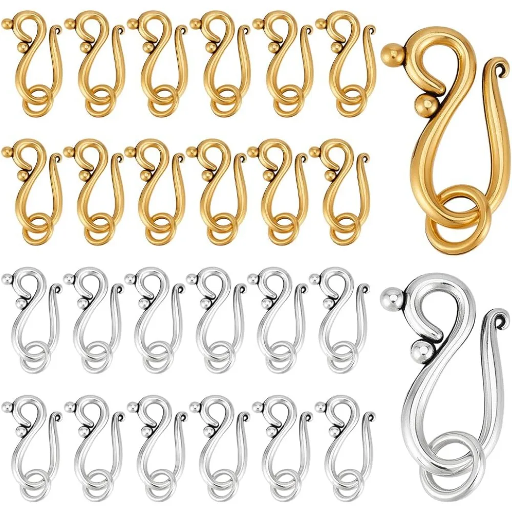 

100 Sets 2 Colors S Hook Ring Clasps S Hook Eye Clasp Metal Toggle Clasps Jewelry Connectors for Jewelry Making Necklace