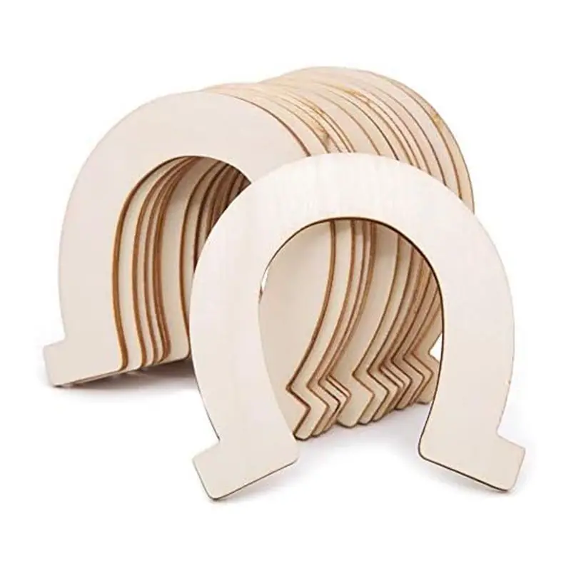 DTA4 48 PCS Unfinished Wood Horseshoe Cutouts for DIY Crafts, Wooden Decorations for Party Wedding Birthday, Smooth Surface