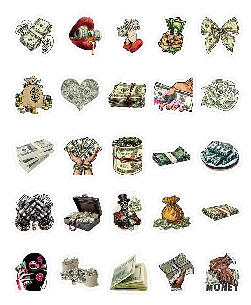 10/30/50PCS Fun Money World Creative Sticker DIY Phone Laptop Luggage Skateboard Graffiti Decals Fun for Kid