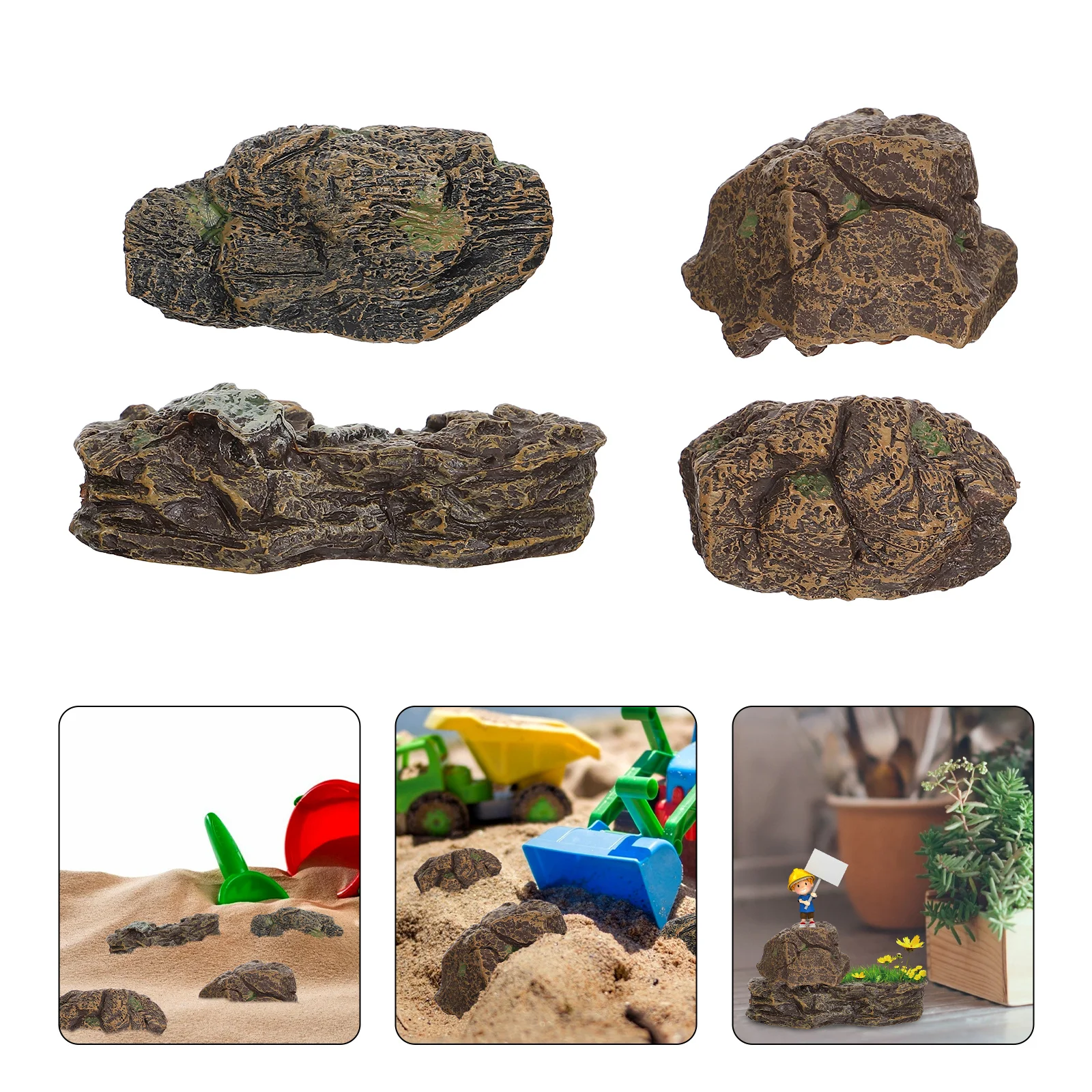 

4Pcs Micro Landscape Simulation Stones Miniature Garden Ornaments Durable PVC Material Fairy Garden Decoration Sand Table
