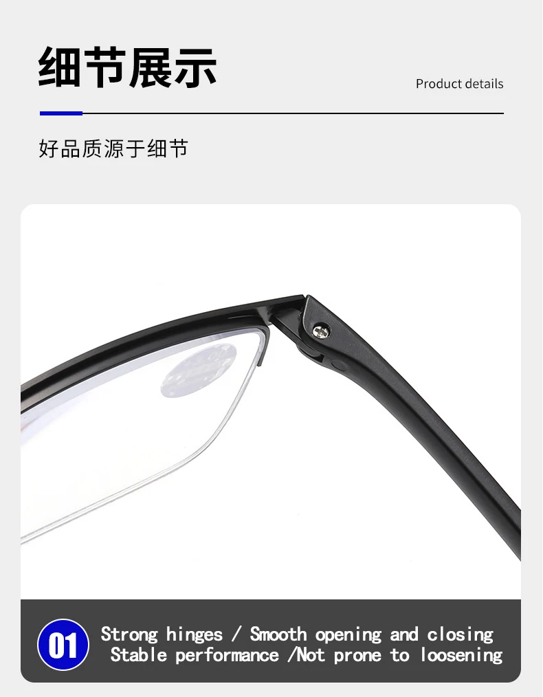 Progressive Multifokal-Lesebrillen für Damen und Herren, mit Blaulichtfilter, halbem Rahmen, bifokale Brille für Altersweitsichtigkeit, Stärken von +100 bis +400. – Detail 9