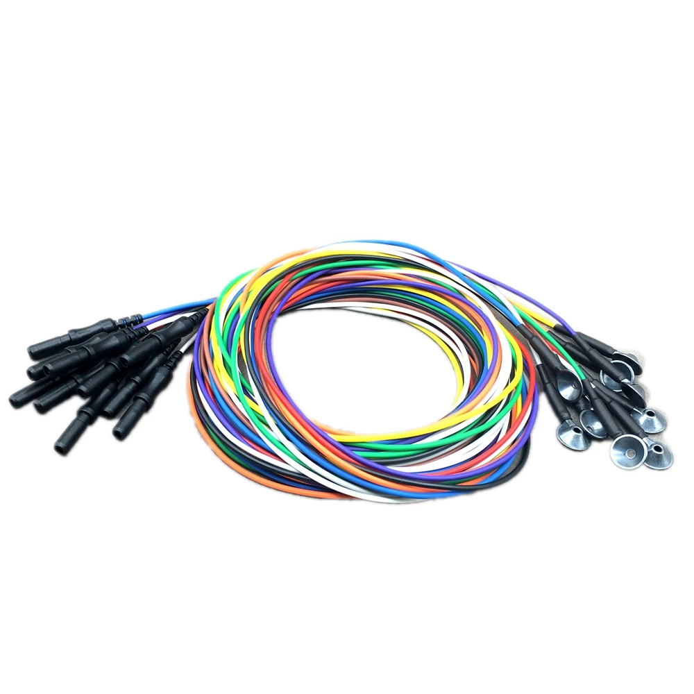 

20pcs Reusable Electrode Brain Sleep EEG Cable 1mm Agcl plated copper disk cap 2.0mm din style,1.5m Multicolor TPU Wire OD=1.6mm