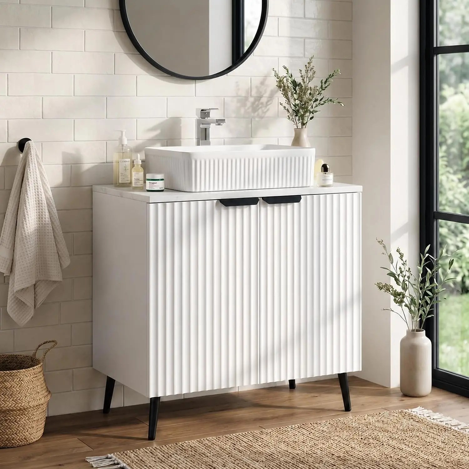 30 Inch Bathroom Vanity with Sink, Modern Fluted Freestanding Bathroom Sink Vanity with Soft Close Doors & Black, Customized