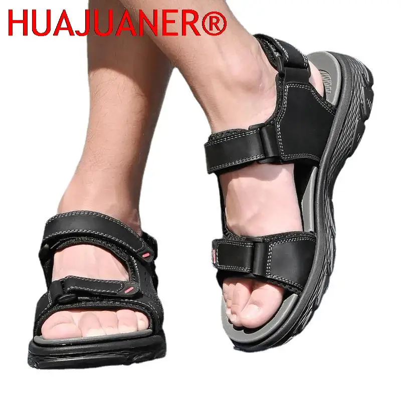 

Fashion Genuine Leather Luxury Sandals Men's Summer Shoes Brand Classic Casual Beach Sandals Men Outdoor Walking Man Brand Shoes