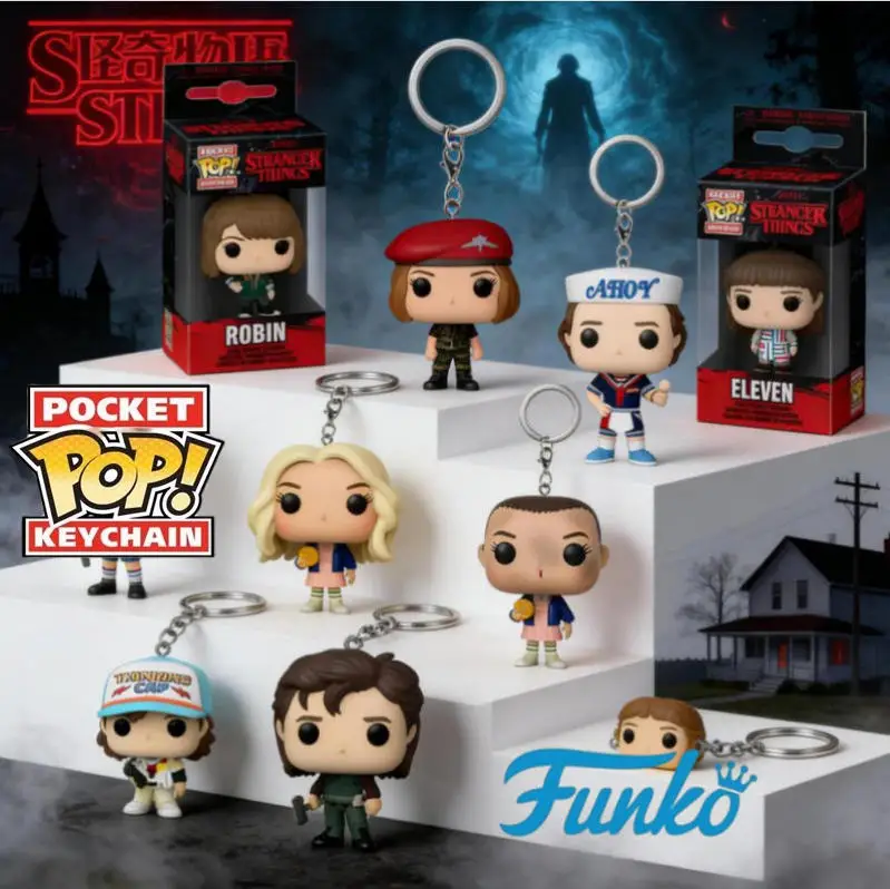 Llavero Funko Pocket Pop de Stranger Things de Netflix, Eleven, Steve, Dustin, Demogorgon, Upside Down, en Caja Original, Llavero de Vinilo, Regalos