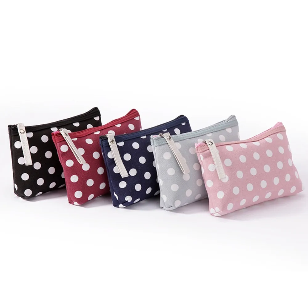 Woman Polka Dot Fabric Zipper Cosmetic Storage Bag Classic Organizer Card Key Wash Pouch Travel Daily Makeup Carry Cases Bags