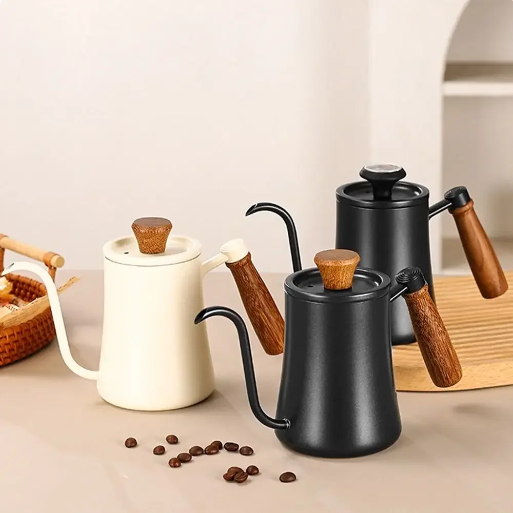 Stainless Steel Goose Neck Coffee Pot 550ml/850ml Drip Port Pour Over Coffee Kettle Wooden Handle Anti-scald