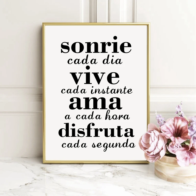 Spanish Inspirational Quotes Canvas Painting Wall Poster , Smile Everyday Live Every Moment Spanish Canvas Art Prints Home De