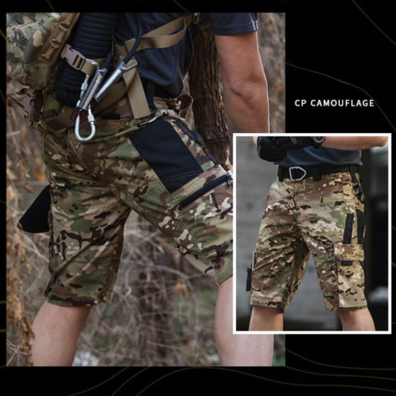 Calção militar respirável masculino, resistente ao desgaste, calça impermeável, corredores esportivos ao ar livre, bolsos múltiplos, calções de trabalho, verão