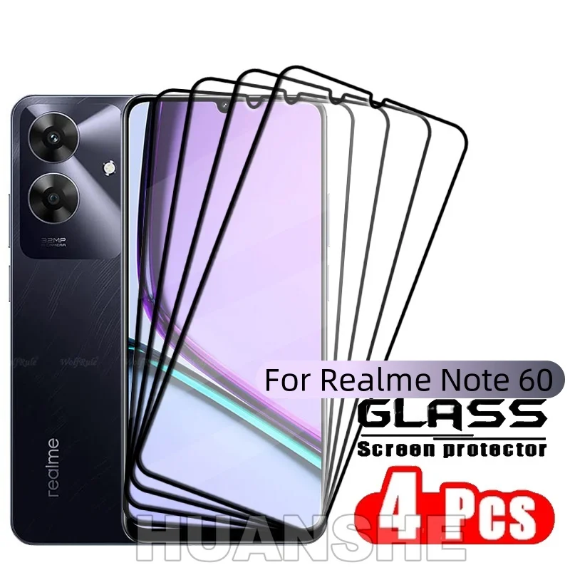 

4PCS 9H Full Cover Glue Tempered Glass Screen Protector for OPPO Realme Note 60