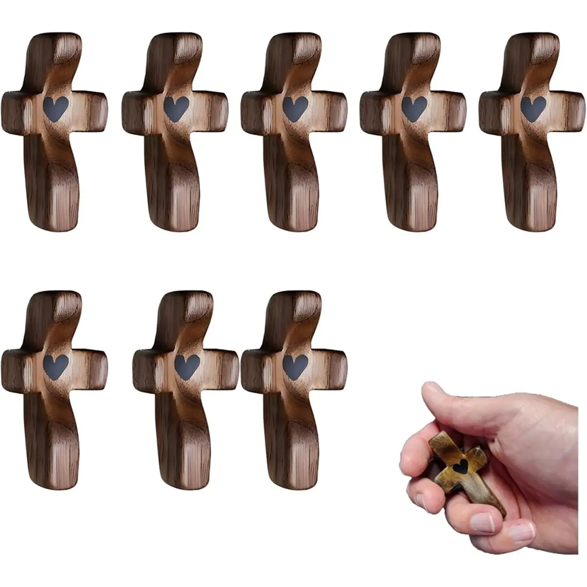 ABNP 8PCSCross , Encouragement Gift, Relieve Anxiety Comfort for Clutching, Clinging and Praying, Wooden Fidget
