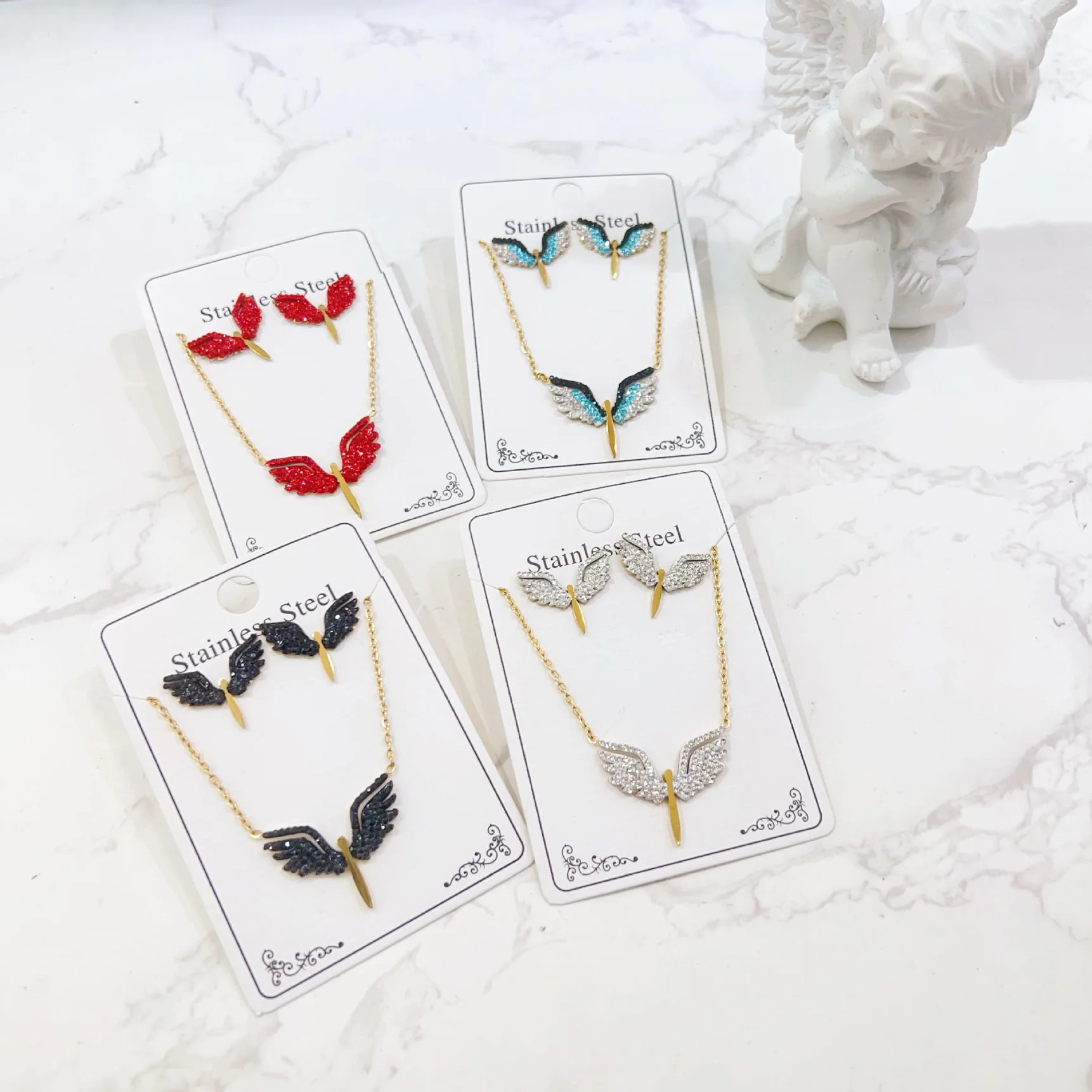 PAPERPLUS | Women Angel Wings Necklace Stainless Steel.Shinny Elegant Pendant. Turkish Charm Jewelry.1Pcs.Popular.New