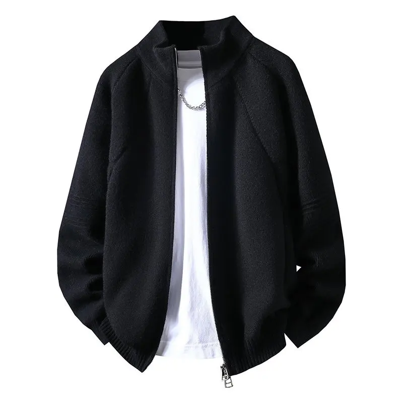 

Весенний новый кардиган на молнии, мужская одежда 2026, корейская мода, элегантный мужской повседневный свитер с воротником-стойкой, трикотаж с длинными рукавами 4XL-M