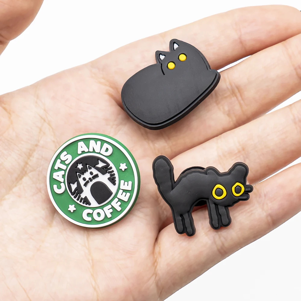 1/9pcs PVC Black Cat Shoe Charms for Kids Women Men Cat\'s Paw Shoe Decorations Pins for Clog Buckles Sandals Accessories