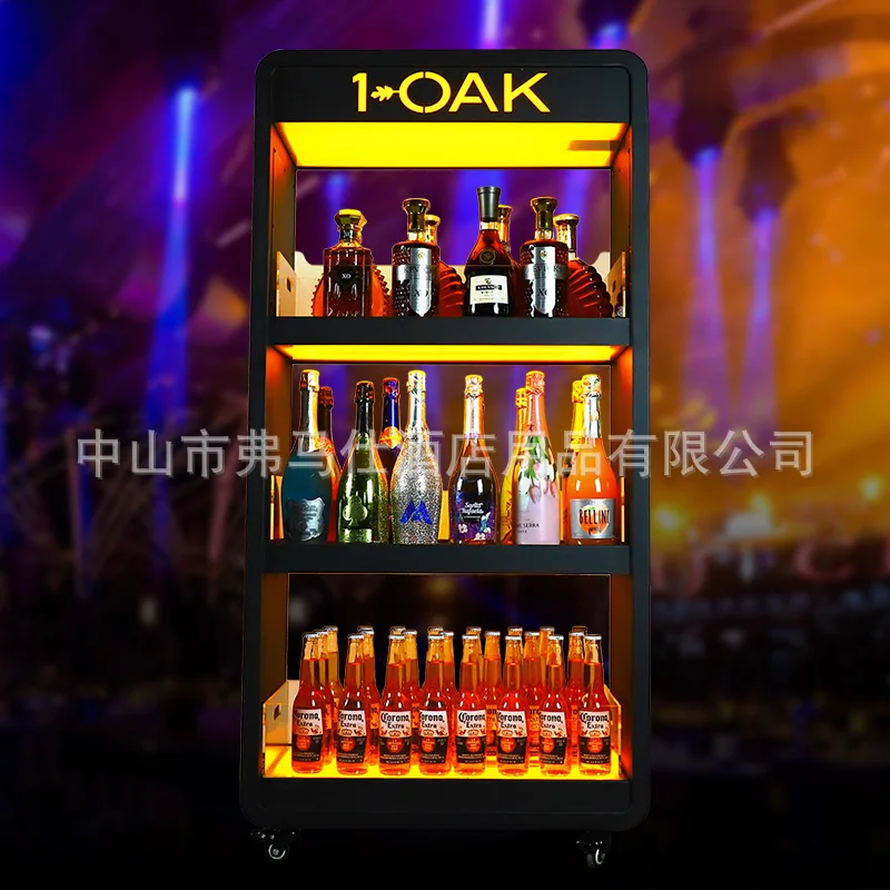 

Night bar luminous wine cabinet KTV stainless steel champagne cabinet acrylic three-layer mobile red wine and foreign wine displ