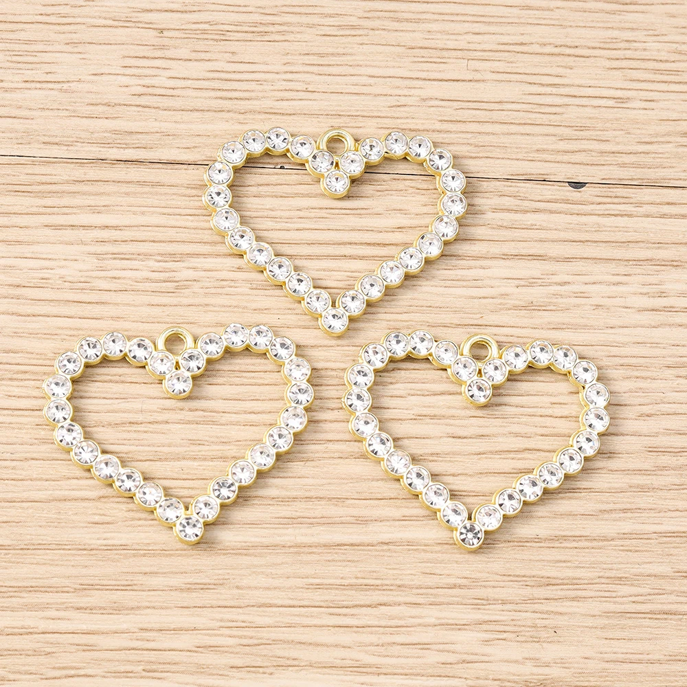 Tusember 10 Stück 26*32mm Exquisite Goldfarbene Perlen-Kristall-Herzanhänger für modische Ohrringe, Halsketten, DIY-Schmuckherstellung und Bastelarbeiten – Detail 6