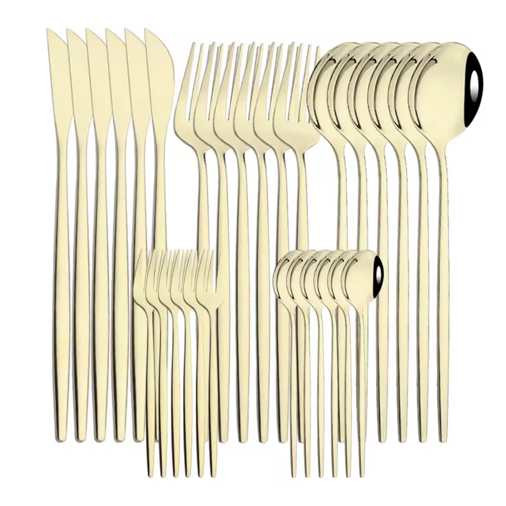 שמפניה סט סכו"ם נירוסטה סכו"ם סט 24/30Pcs כלי אוכל סט זהב סכין עוגת מזלג קפה כפית מטבח כלי כסף