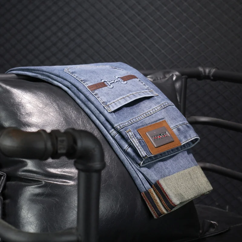 High-End Summer Thin Jeans Men's Blue Slim Fit Ankle-Tied Trendy All-MatchingJSimple and Stylish Casual Long Pants