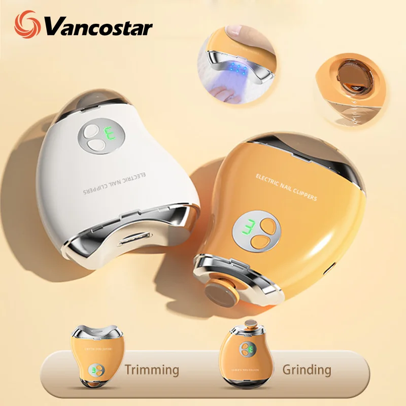 Electric 2in1 Nail Clipper 3 Speed Trimmer Polisher for Baby Seniors LED Light Display Debris Storage Nail File Mini Auto Cutter