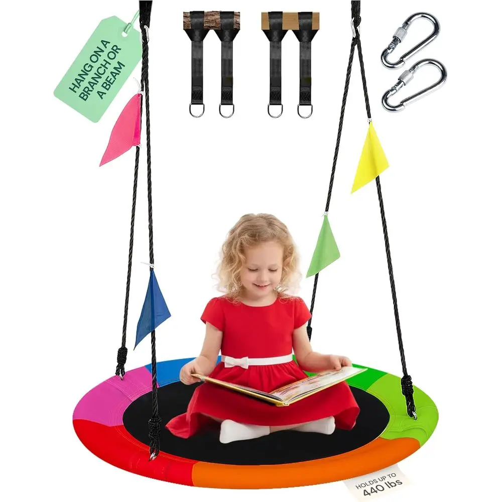 

40" Saucer Swing or Kids - Gits Idea or Playroom - Indoor or Outdoor Round Tree Swing with 440 lb acity - Multicolor 600D rd abr