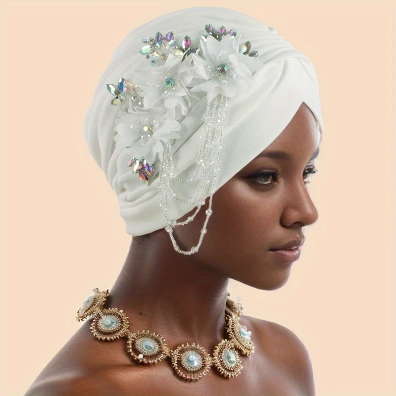 Elegant Floral Tassel Turban Cap for Women Breathable Stretchy Beanie Hat Perfect for Ramadan & Chemotherapy Patients view 3