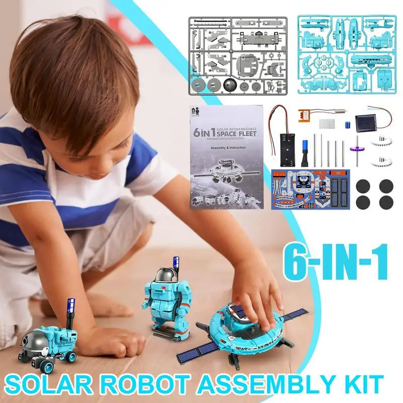 子供のためのソーラーロボットキット,教育玩具,ステムテクノロジー,学習ブロック,宇宙船,科学玩具,子供向けギフト,6 in 1