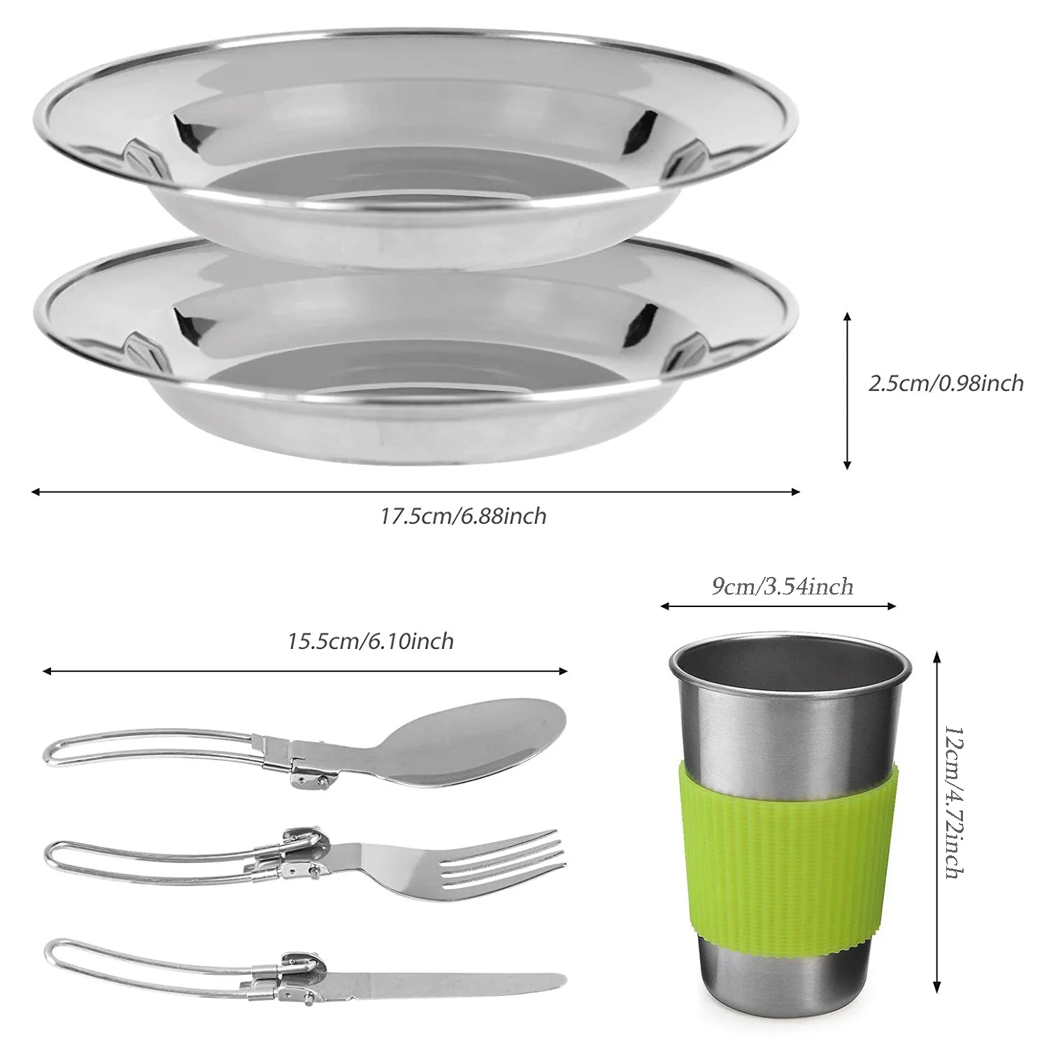 Портативный набор обеденных тарелок из 12 предметов, посуда для приготовления пищи на открытом воздухе, посуда для кемпинга, набор тарелок для пикника из нержавеющей стали