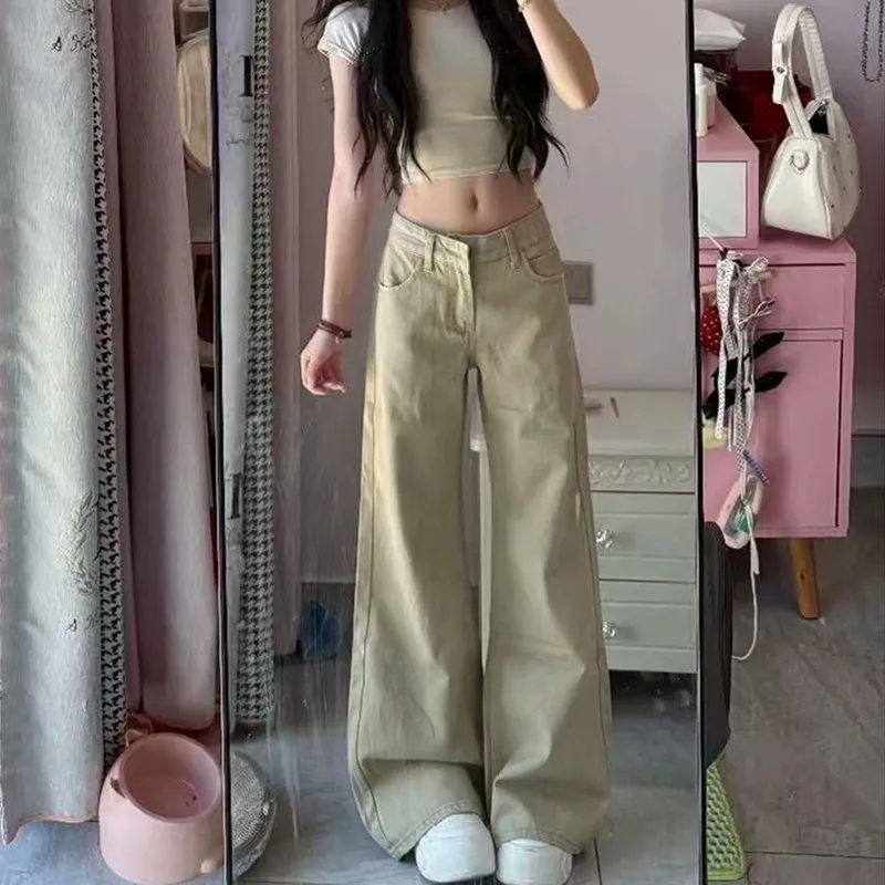 Khaki Color Low Waist Bell Bottom Jeans Women's Autumn New Style Slimming Small Size  Hoof Flared Pants Cotton Stretch D...