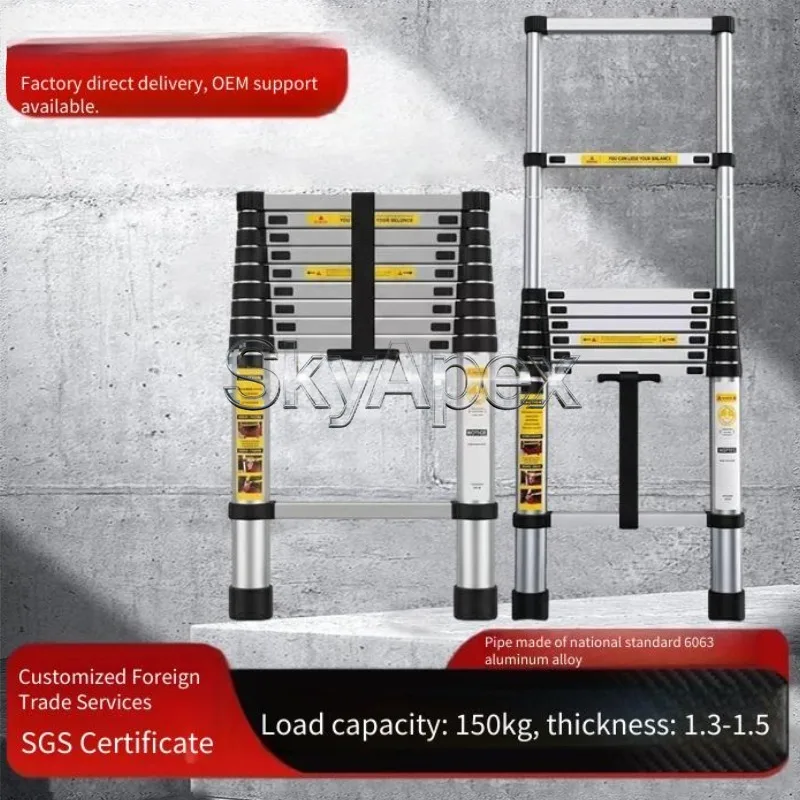 Portable Retractable Aluminum Telescopic Straight Ladder Compact Fold‑away Design For Engineering Warehouse Outdoor Working view 3