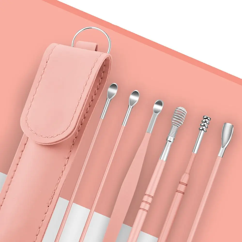 Pick Spoon Stainless Steel Ear Cleaning Tool with Keychain Holder Ear Cleaner Kit Ear Wax Pickers Earpick Sticks Earwax Remover
