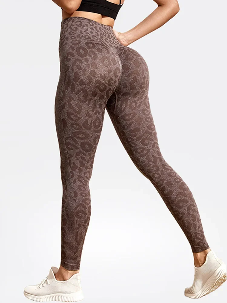새로운 원활한 요가 피트니스 레오파드 인쇄 스포츠 레깅스 여성 체육관 요가 레깅스 하이 웨이스트 푸시 업 레깅스