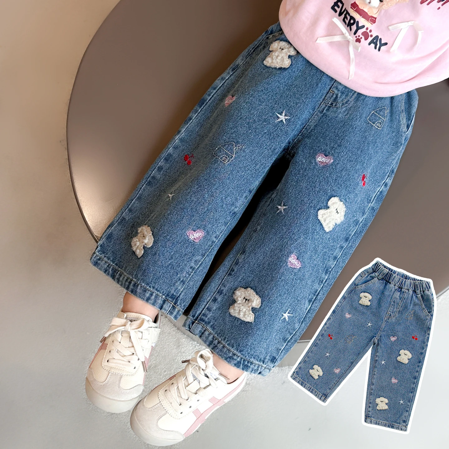 

Baby Girl Pants Kid Straight Dog Embroidery Pants Little Child Autumn Bottom Toddler Casual Fashion Long Pants Trousers Age 2-9Y