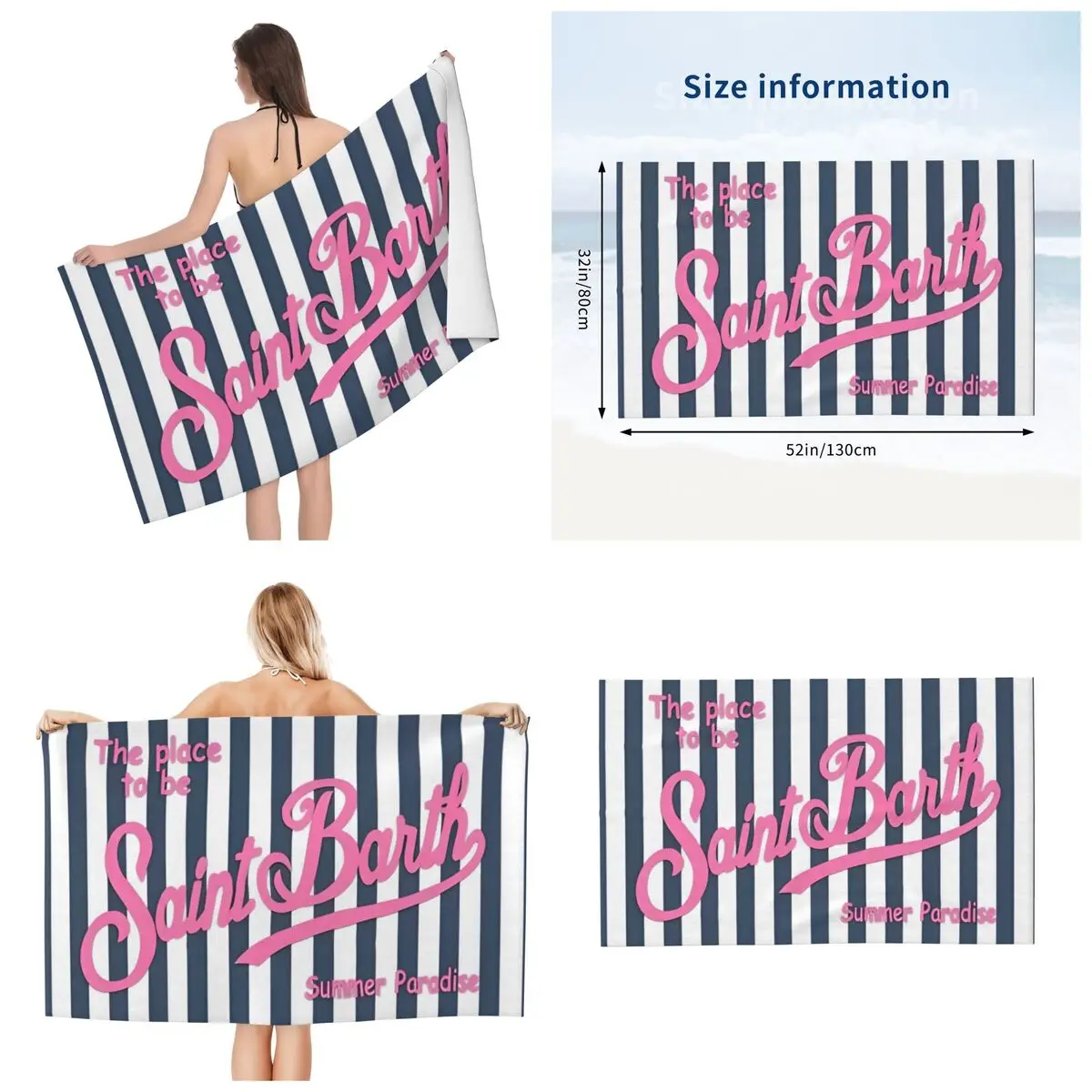 S-Saint-B-Barth Microfiber absorbent bath towel - Absorbent, Lightweight, Perfect for Travel & Beach