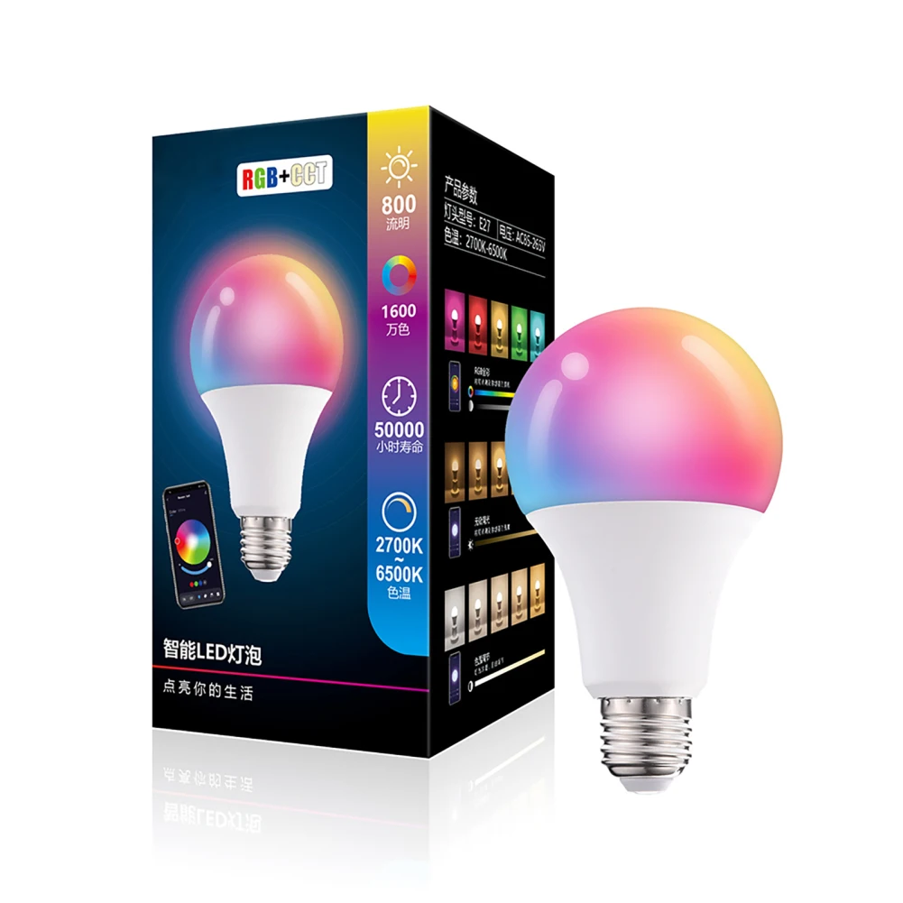 Ampoule LED intelligente Bluetooth, lampes intelligentes, luminosité réglable, lampe d'éclairage domestique, 16 millions de couleurs, 2700K-6500K, 1 PC, 2 PC, 4PC