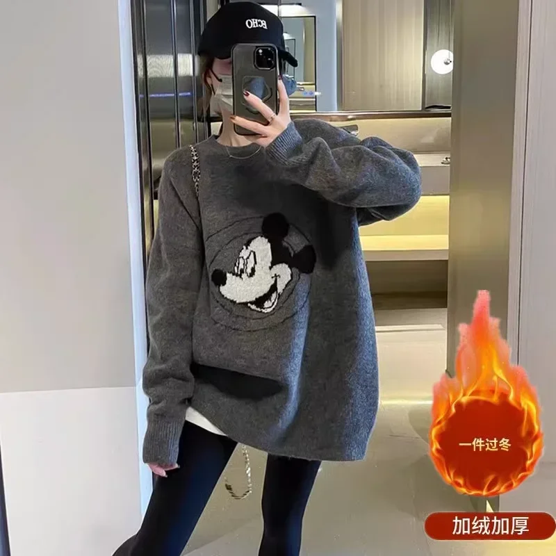 Disney Mickey Knitted Sweater Women\'s Autumn and Winter 2024 New Loose Knitted Sweater Women\'s Pajamas Warm Homewear Cartoon Top